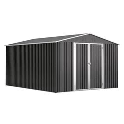 Outdoor Storage Shed 10x12 FT, Utility Metal Tool Storage with Lockable Doors and Updated Frame Structure, Large Metal Garden Shed for Backyard, Patio