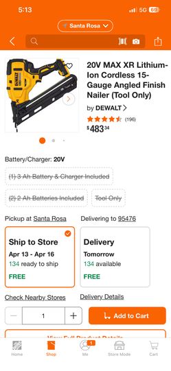 Battery 15 Gauge Finish Nail Gun
