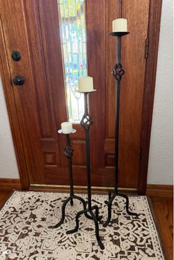 Wrought Iron Twisted Basket Matte Black Floor Candle Holders 45, 35 & 25 ~3 Pcs