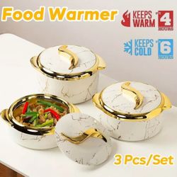463*3Pcs Set Golden Touch Food Warmer Insulated Stainless Steel Container Hot/Cold