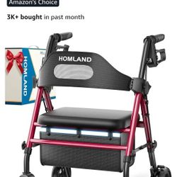 Foldable Rollator Walkers with Seat for Seniors, 8'' Big Wheels, 350 lb. Weight Capacity, Adjustable Handles and Seat Height, Lightweight Rolling Walk