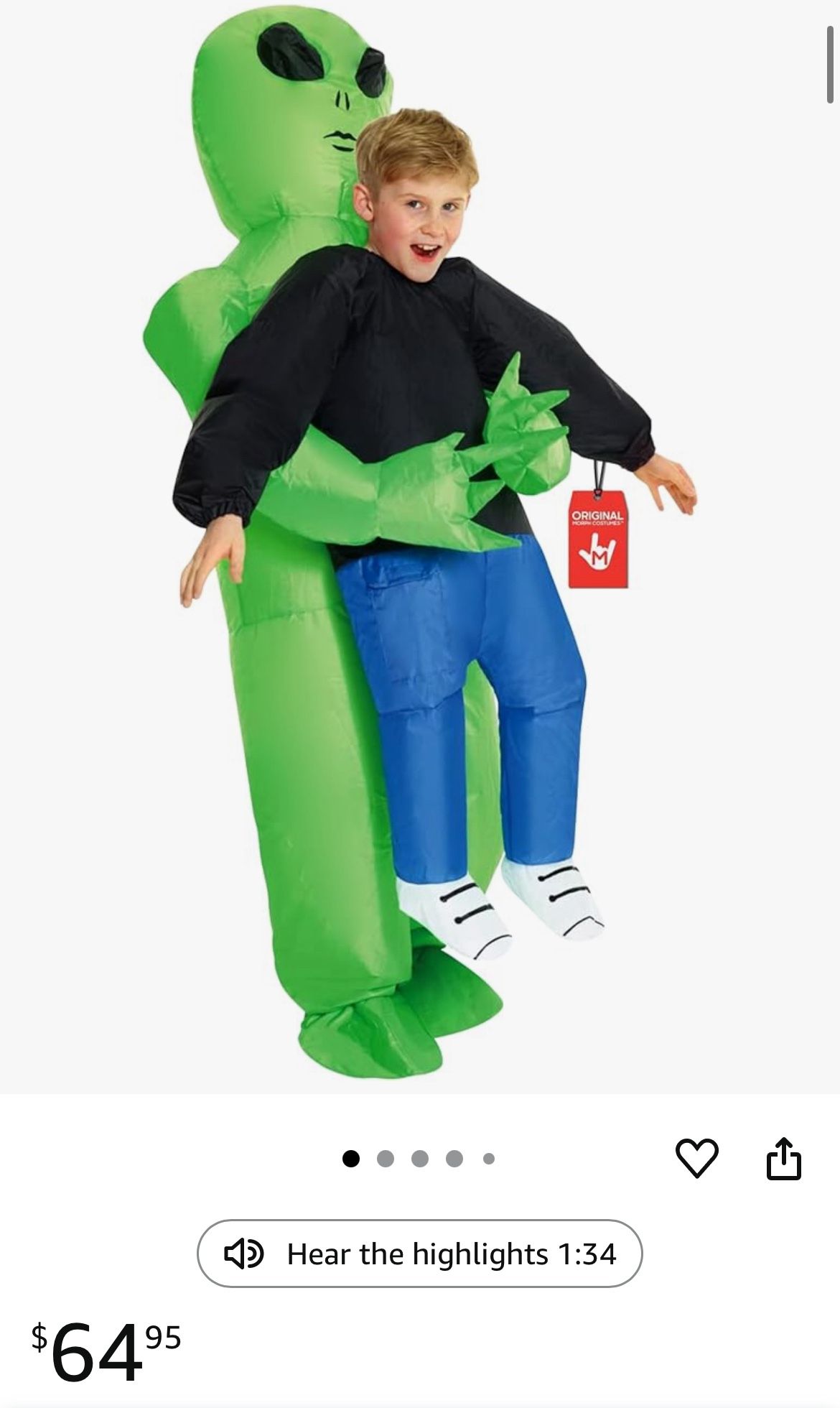 Morph Kids Inflatable Alien Costume, Blow Up Alien Halloween Costume