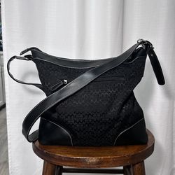 Coach Signature Jacquard Shoulder Bag aBlack Leather Trim