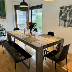 Article Modern Wood Dining Table + Bench + 4 Chairs