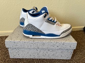 Jordan Air Jordan 3 Retro Men's White/Blue/Gray Leather Mid Top