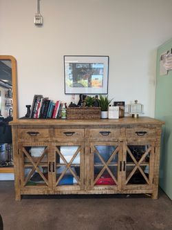 70" Solid Wood Sideboard Buffet Cabinet - Heavy, Rustic Style