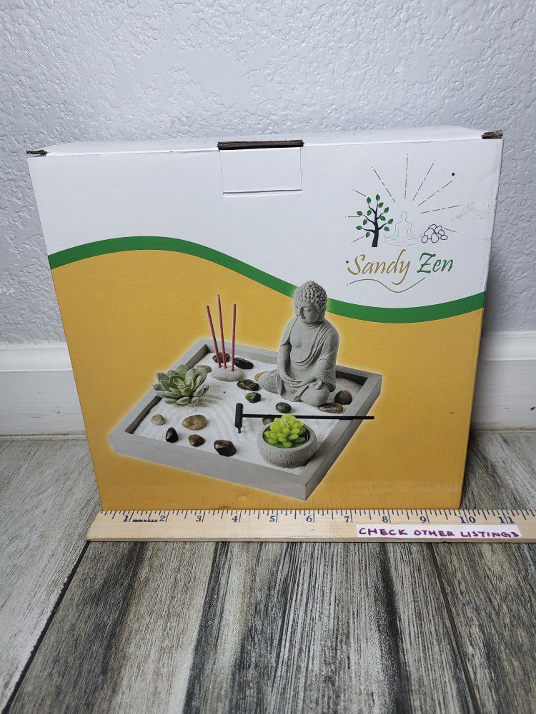Cement Zen Garden – All-in-One Miniature Rustic Garden – Artificial Sculpture Made from Resin and Concrete – Mini Set with Rocks, Sand, Candle and Inc
