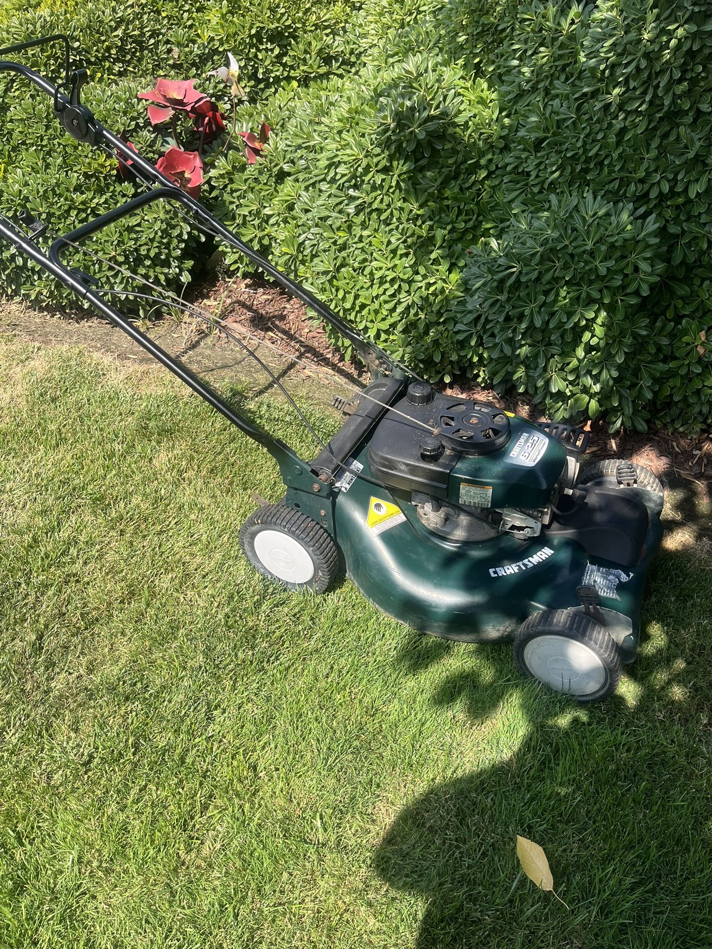 mower, sharp blade, self propelled, runs good, no bag.