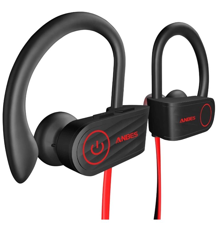 Bluetooth Headphones, Anbes Wireless Earbuds, IPX7 Waterproof Sports Earphones with Ear Hooks & Mic, HD Stereo in-Ear Headphones Gym Running Workout,