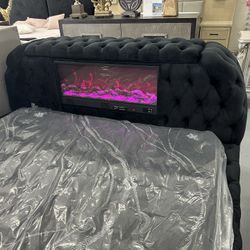 TUFTED Bed Frame w/led fireplace/tv (same day delivery and set up available)