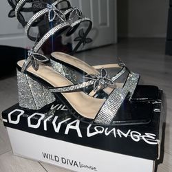 Wild Diva Women Butterfly Rhinestone Spiral Ankle Strap Square Toe Low Block Heels
