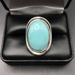 925 Sterling Silver Natural Turquoise Oval Statement ring size 7