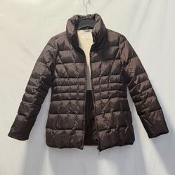 Calvin Klein Down Puffer Jacket Women's L Brown Full Zip Insulated Brown
