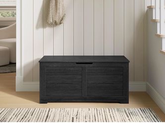 Storage Chest, Storage Bench with 2 Safety Hinges, Farmhouse Style, 15.7 x 39.4 x 18.3 Inches, for Entryway, Bedroom, Living Room, Charcoal Gray ULSB0