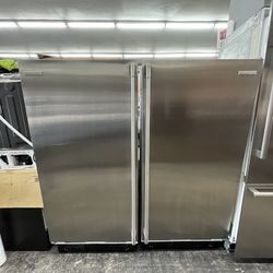 Electrolux Icon Upright Column Fridge And Freezer Set Stainless Steel