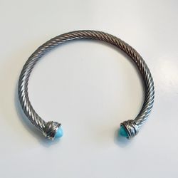 Silver Cable Bracelet Turquoise Domes 