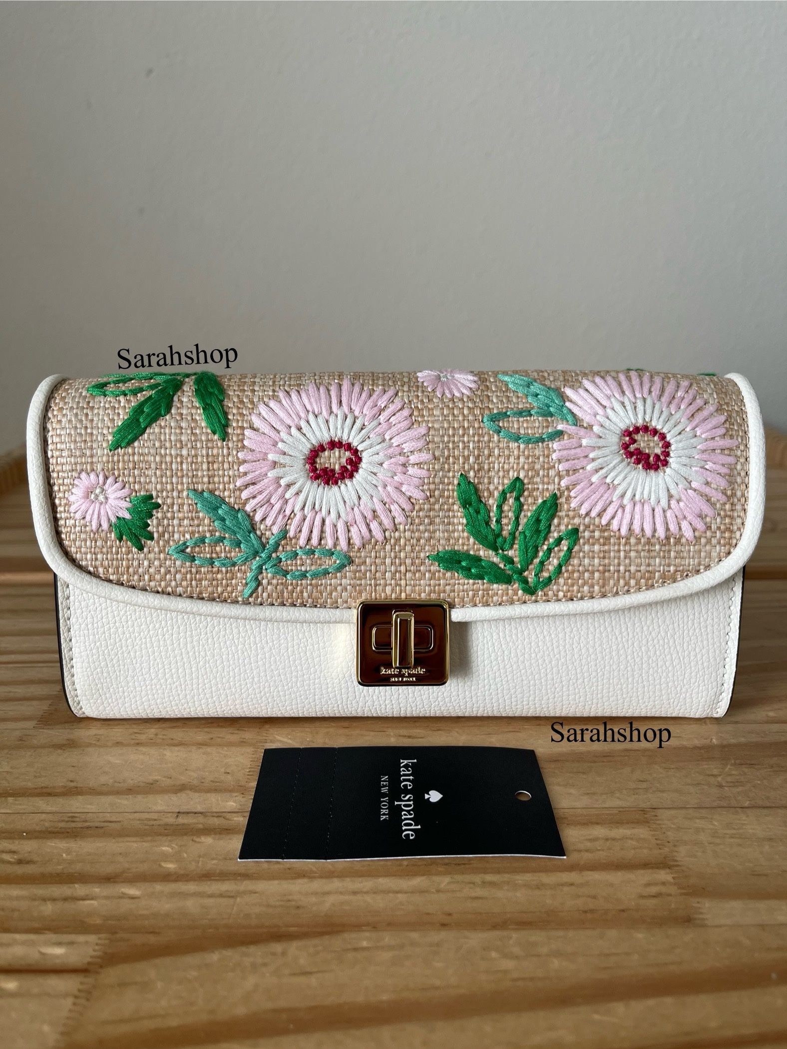 Kate Spade Phoebe Straw Turnlock Wallet-On-Chain