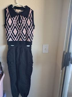 Sage & Oak Argyle Sweater Vest and Black Cargo Joggers for girls