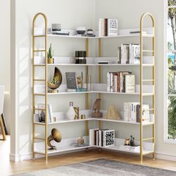 Bookshelf For Sale - Corner White And Gold 5 Tier
