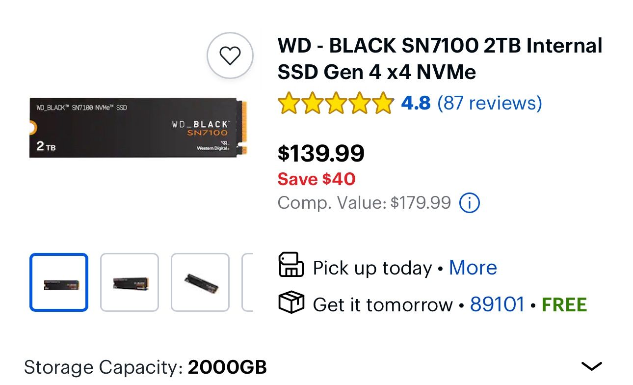Western Digital SN7100 2TB SSD Card 