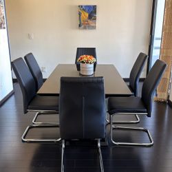 Eubanks High Gloss Double Pillar Dining Table Set Of 6