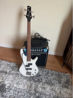 Ibanez short bass guitar and acoustic 50c amp