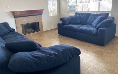 2 sofas (navy blue) with removable washable covers