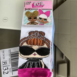 New-LOL Surprise Kids Grils Socks. Shoe Size 7-3. Sock Size 6-8.5. Non Slip Socks Has 2 Pairs In It 