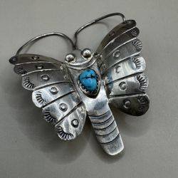 Large Navajo Turquoise Butterfly Moth Brooch Pin