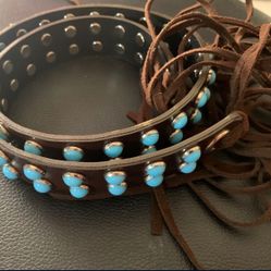 Faux Turquoise Tie Belt Brown Teal OS