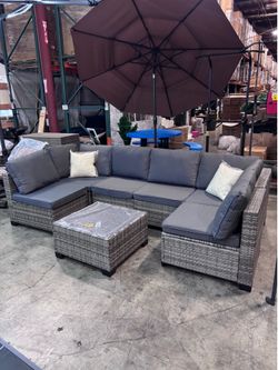 New 7 Pieces Wicker Outdoor Patio Furniture set Sectional Sofa Set ottoman table