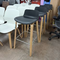 Haworth Maari Low Back Stool with Wooden Legs and Black Leather Seat with Store Warranty and Financing Available