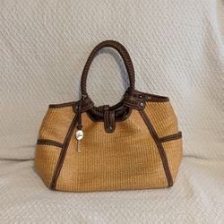 Handbag Purse Fossil Straw And Leather Braided Handle 