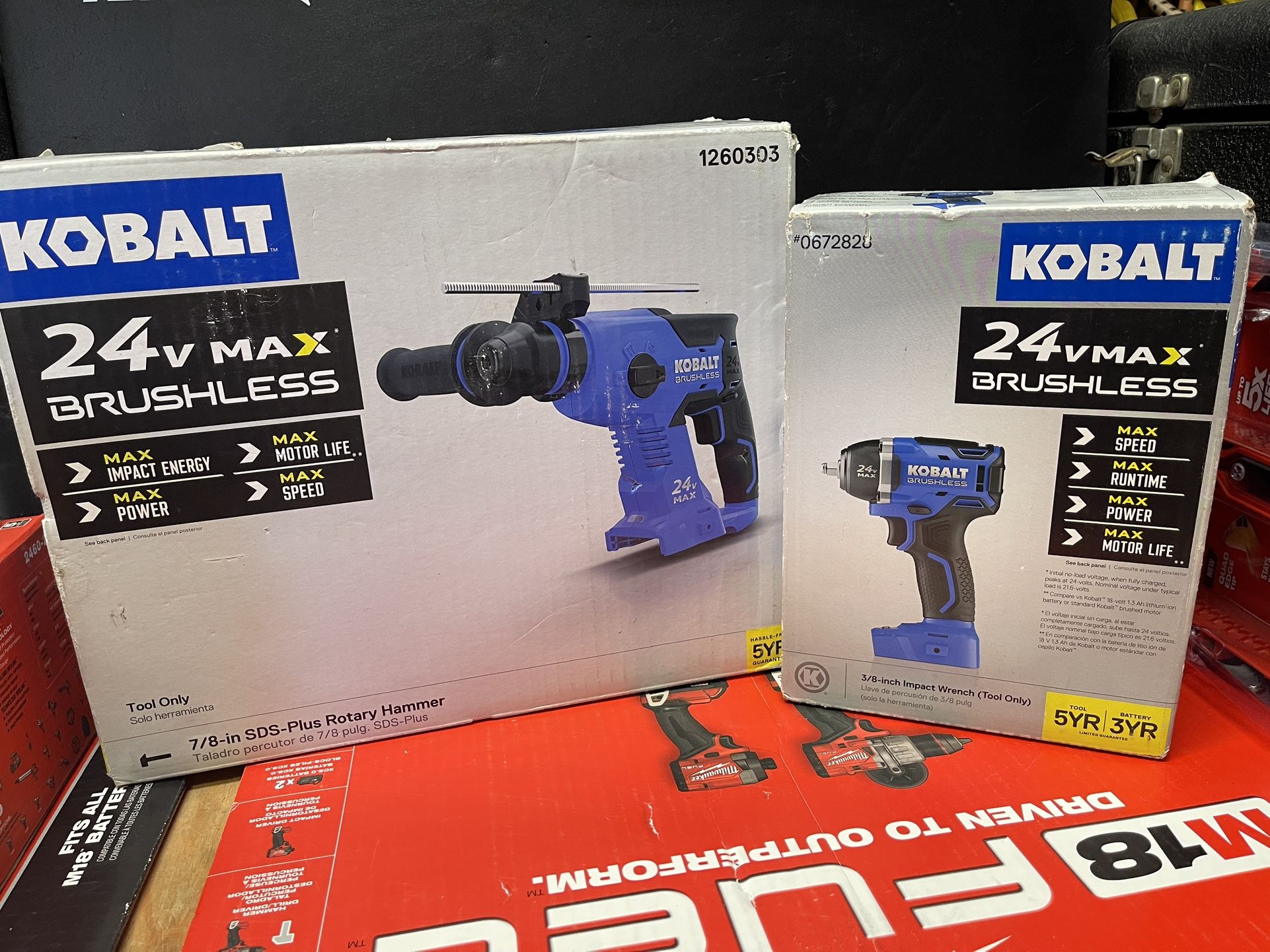KOBALT 24V MAX 7/8-In  SDS -PLUS  ROTARY HAMMER # 1260303 And 3/8 ‘  IMPACT WRENCH #0672828(( TOOL ONLY )) Both $129 New 