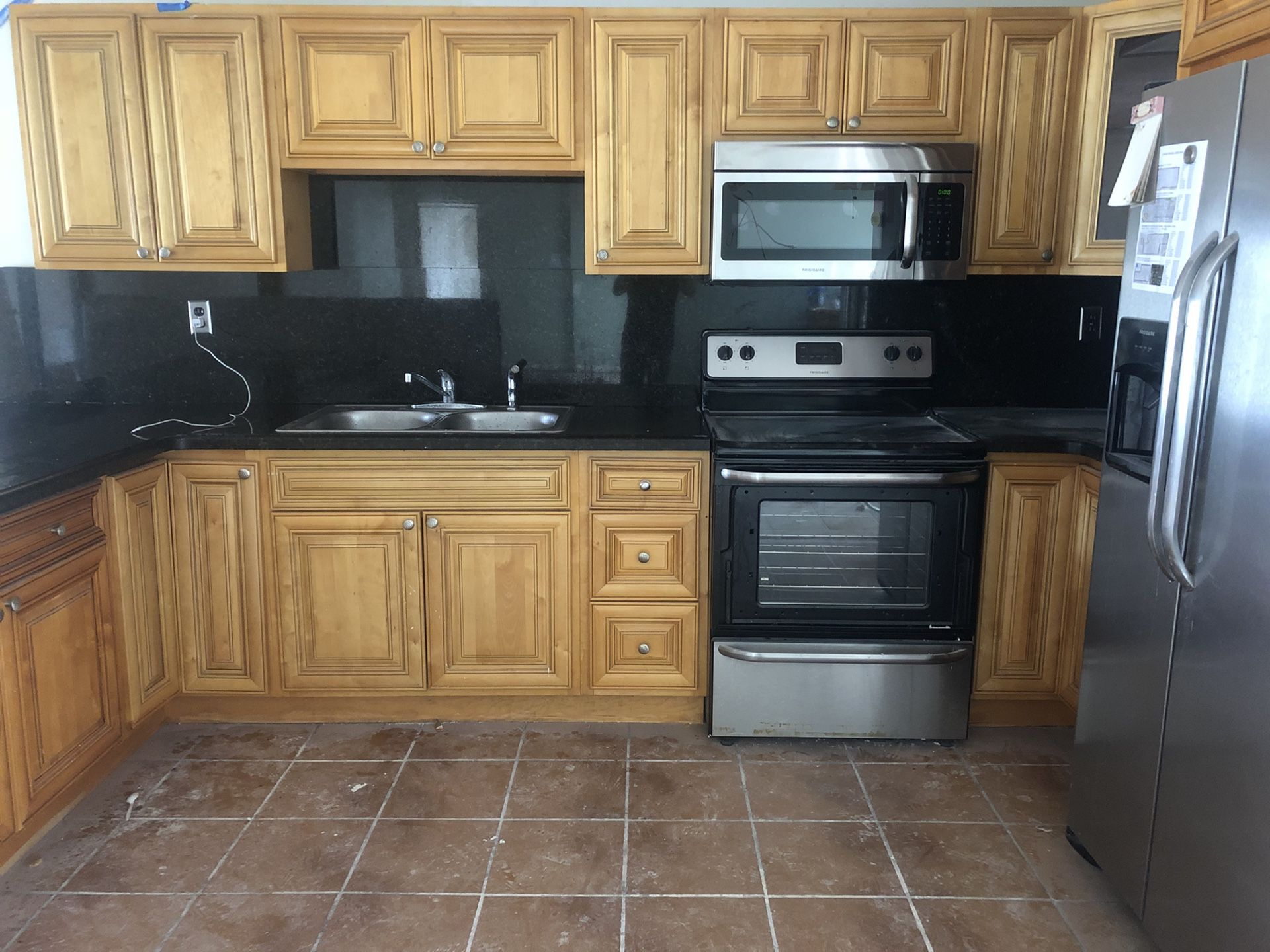 All wood used kitchen cabinets and marble NO APPLIANCES