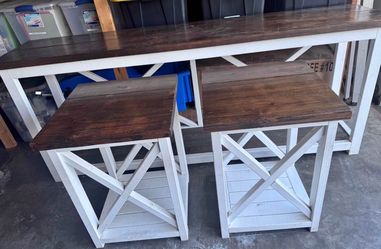 Farmhouse Console Table & Matching Side Tables – Solid Wood Set