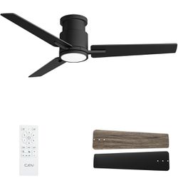 New In Box 52''Flush Mount Ceiling Fans with Lights and Remote,6-Speed,Quiet Reversible DC Motor,Dimmable,Modern Ceiling Fans,Black
