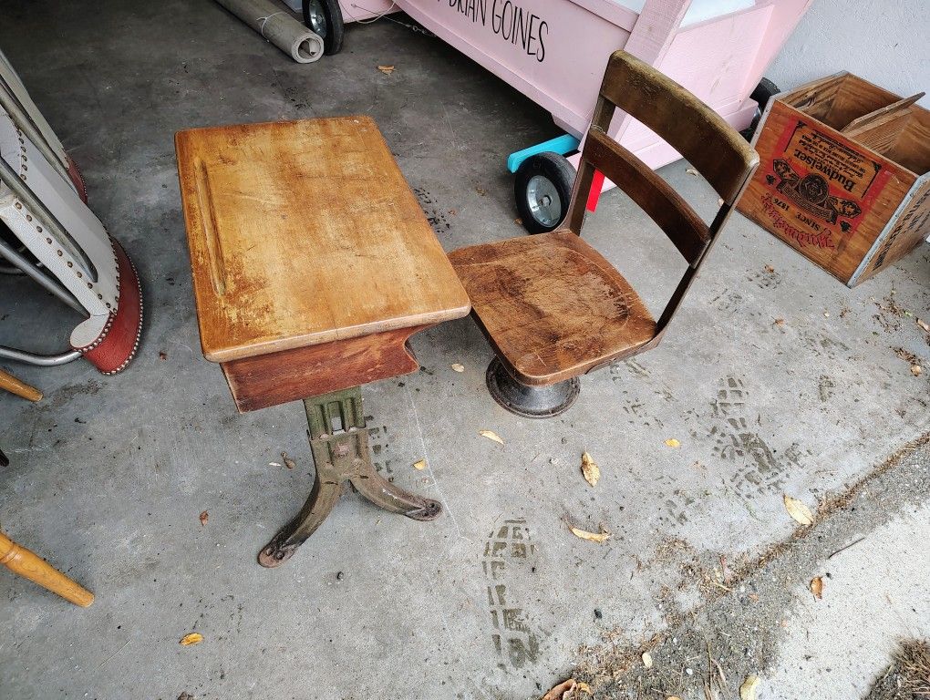 Antique Childs Desk And Chair 