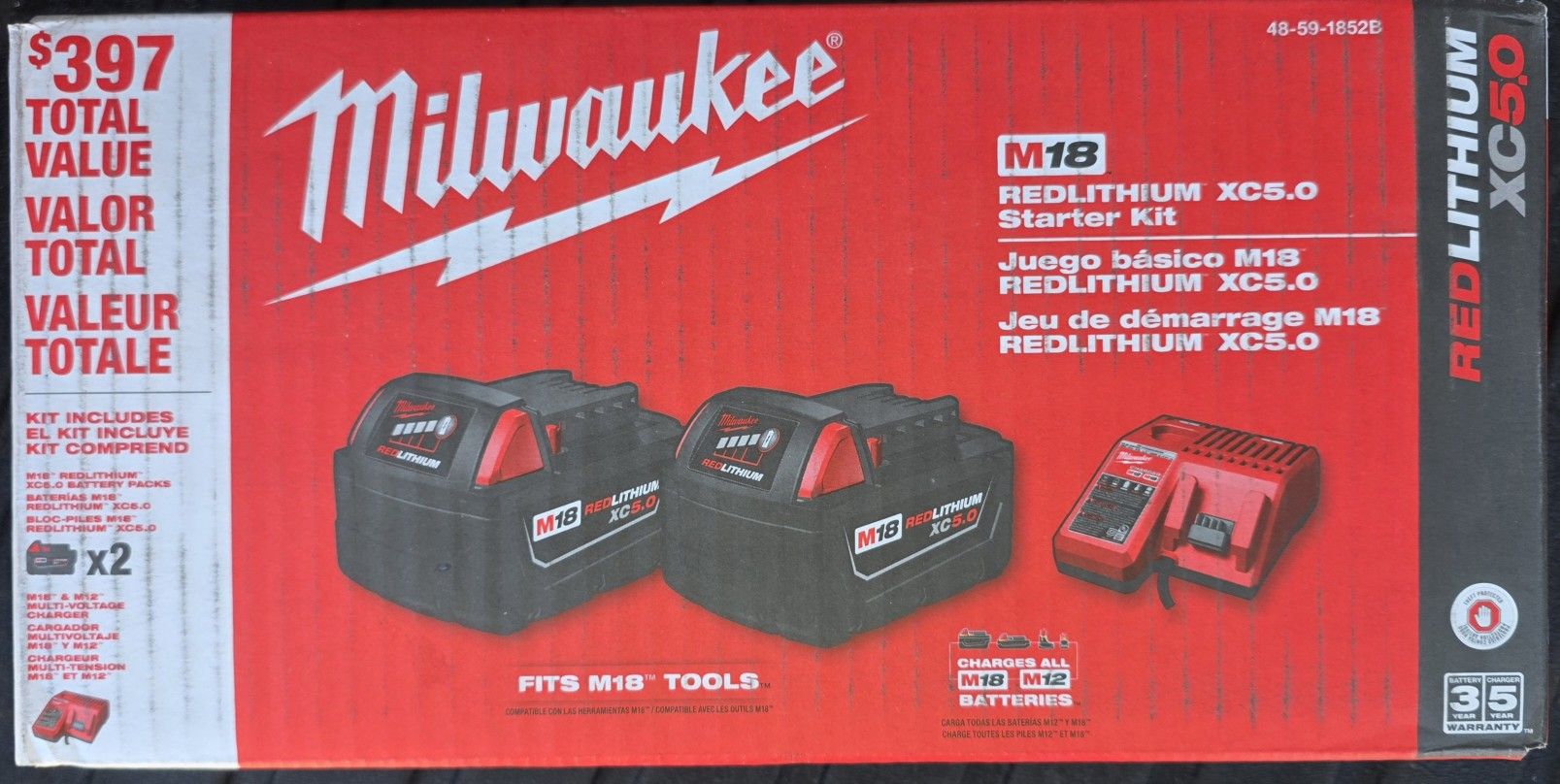 M18 18-Volt Lithium-Ion XC Starter Kit with Two 5.0Ah Batteries and Charger