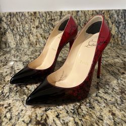 Christian Louboutin Decollette 554 Patent Degraloubi Ombre Logo Black Red Pumps