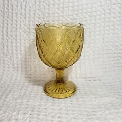 Indiana glass  Mid-Century Pedestal  gold Lattice Scallop Edge  6” tall . Good 