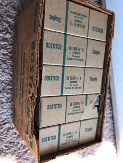 Box of Bostitch industrial Staples made out of galvanized steel wire
