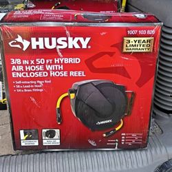 HUSKY Retractable Wall-mount Enclosed Hybrid Air Hose Reel, 3/8 in. x 50 ft.