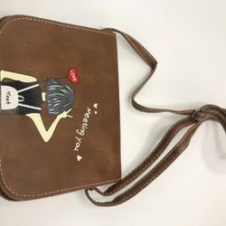 Women Bag BROWN COLOR Carton Printed Shoulder Crossbody Bag PU Square Mob,i only ship  item