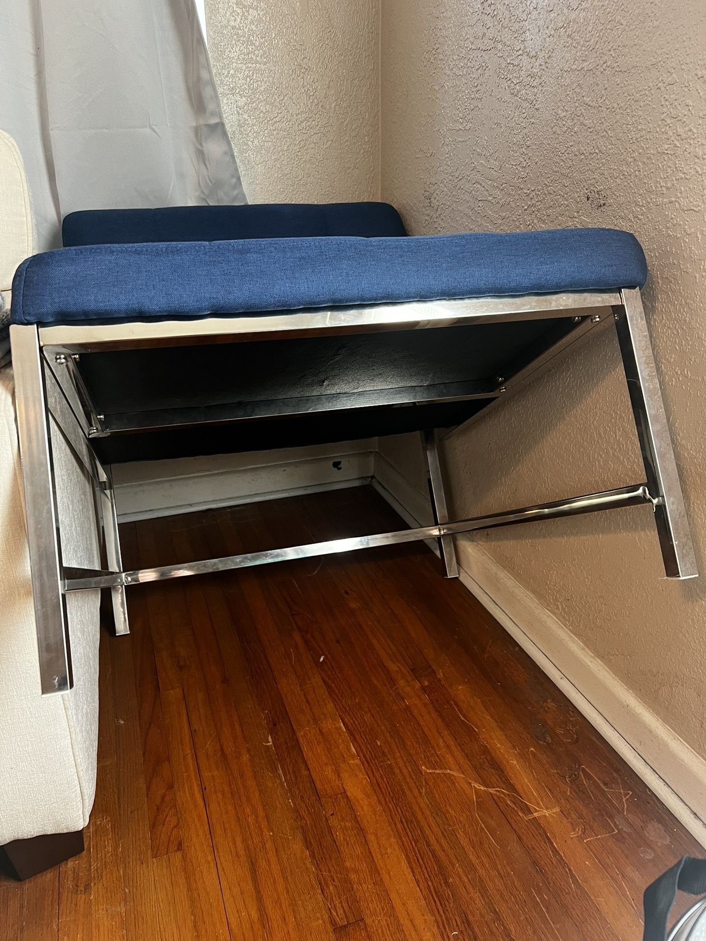 Blue Living Room accent chair with a stainless steel metal base.