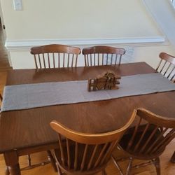 Italian Oak Wood Accent Dinner Table And Cabinet