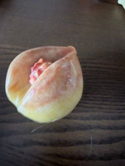 Vintage Alabaster Stone Peach Sliced Fruit with Pit 3.5