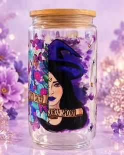 Halloween Glass Cups with Bamboo Lids | Cute Spooky Designs