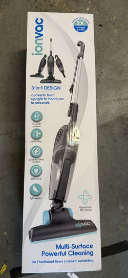 Ionvac ZipVac 3-in-1 Lightweight Vacuum Cleaner – Powerful Suction, 20ft Cord (Brand New)