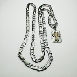 925 Sterling Silver Necklaces, chain with cross pendant Italy, 24 inch long